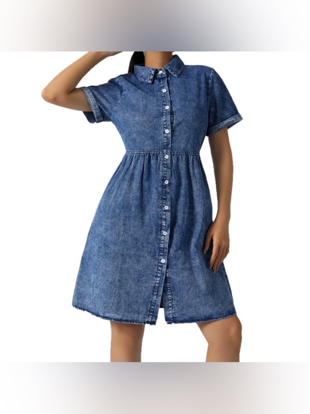 Casual Short-Sleeve Denim Women’s Shirt Dress - Blue Jean Size Medium